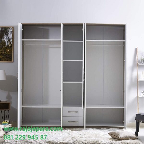 Harga lemari pakaian 5 pintu minimalis modern mewah klasik ukuran terbaru model desain almari baju lima pintu kaca cermin putih 2 laci murah
