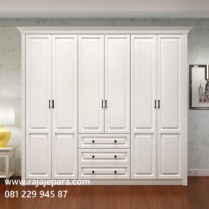 Harga lemari pakaian 6 pintu minimalis modern mewah dan klasik ukuran terbaru model desian almari baju enam pintu 3 laci putih dari kayu murah