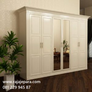 Harga lemari pakaian 6 pintu minimalis modern dan klasik terbaru model desain almari baju enam pintu kaca putih dari kayu ukuran terbaru murah