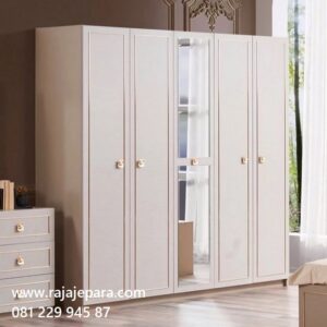 Lemari pakaian 5 pintu minimalis modern dan klasik ukuran gambar terbaru model desain almari baju lima pintu 3 kaca cermin putih harga murah
