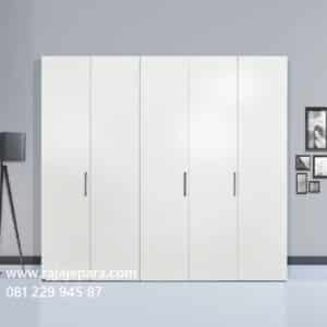 Lemari pakaian 5 pintu modern minimalis klasik dan mewah model desain almari baju lima pintu kaca cermin putih dari kayu harga murah