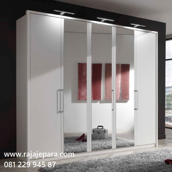 Model lemari pakaian 5 pintu kaca cermin minimalis modern dan klasik ukuran terbaru desain almari baju lima pintu putih dari kayu harga murah