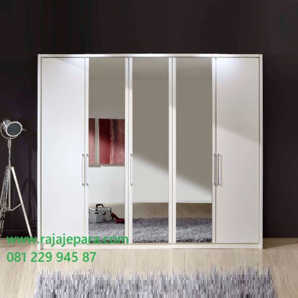Model lemari pakaian 5 pintu kaca cermin minimalis modern dan klasik ukuran terbaru desain almari baju lima pintu putih dari kayu harga murah