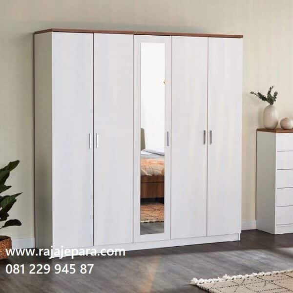 Model lemari pakaian 5 pintu terbaru model desain almari baju lima pintu kaca cermin putih dari kayu minimalis modern dan klasik ukuran harga murah