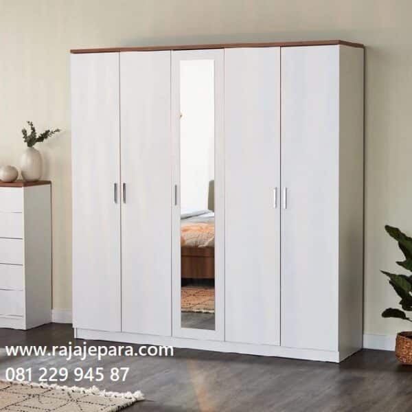 Model lemari pakaian 5 pintu terbaru model desain almari baju lima pintu kaca cermin putih dari kayu minimalis modern dan klasik ukuran harga murah