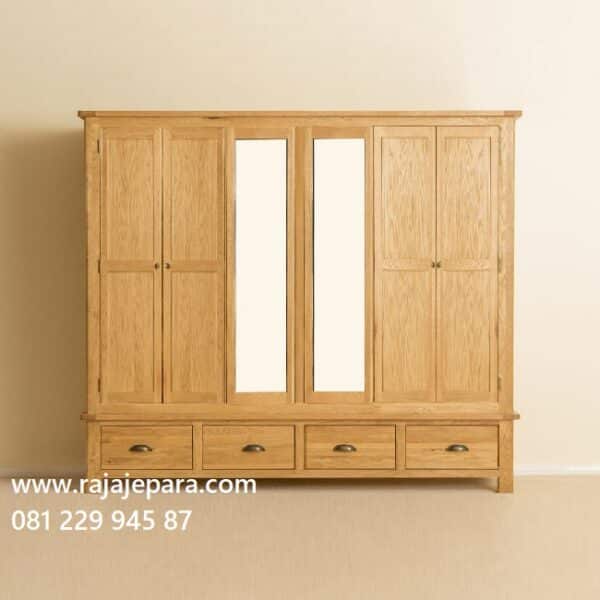 Lemari pakaian 6 pintu Jepara kayu jati solid model desain almari baju enam pintu kaca cermin 4 laci minimalis mewah modern dan klasik harga murah