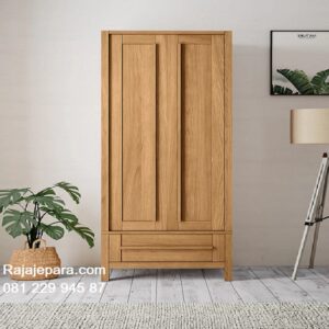 Lemari pakaian kayu jati murah minimalis mewah modern dan klasik ukuran terbaru model desain almari baju 2 pintu Jepara harga termurah