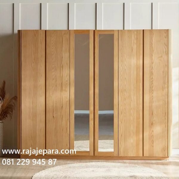Model lemari pakaian 6 pintu minimalis mewah modern klasik ukuran terbaru desain almari baju enam pintu kaca cermin kayu jati Jepara harga murah