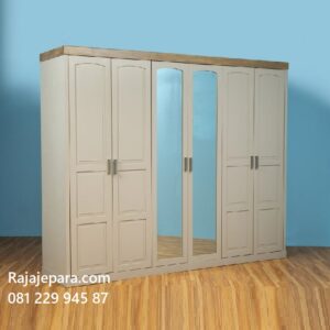 Model lemari pakaian 6 pintu kaca cermin minimalis mewah modern dan klasik ukuran terbaru desain almari baju enam pintu putih kayu harga murah