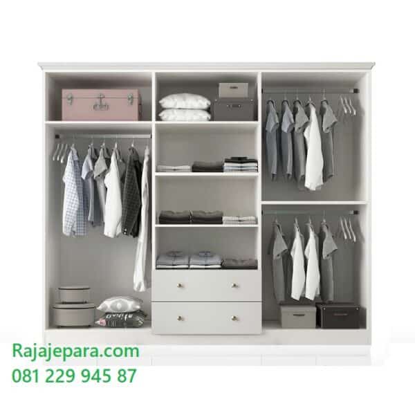Model lemari pakaian 6 pintu minimalis modern dan mewah klasik ukuran terbaru dari kayu warna putih desain almari baju enam pintu harga murah