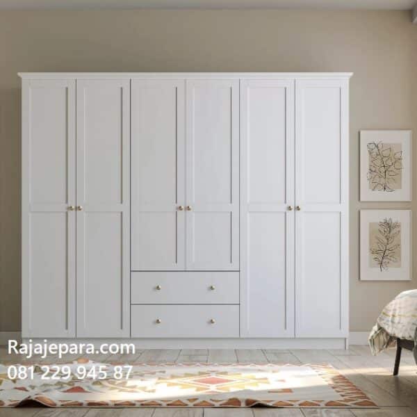 Model lemari pakaian 6 pintu minimalis modern dan mewah klasik ukuran terbaru dari kayu warna putih desain almari baju enam pintu harga murah
