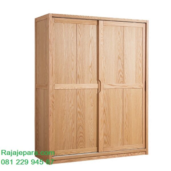 Lemari pakaian kayu jati pintu sliding geser model desain almari baju 2 pintu Jepara minimalis mewah modern dan klasik ukuran terbaru harga murah