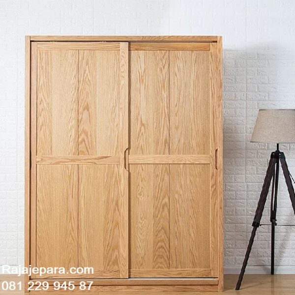 Lemari pakaian kayu jati pintu sliding geser model desain almari baju 2 pintu Jepara minimalis mewah modern dan klasik ukuran terbaru harga murah