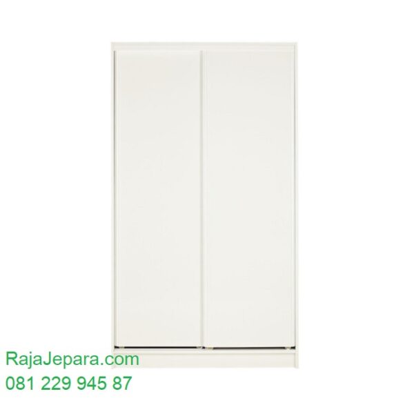 Lemari pakaian minimalis 2 pintu sliding door geser model almari baju dua pintu kaca dari kayu warna putih cat duco modern dan klasik harga murah