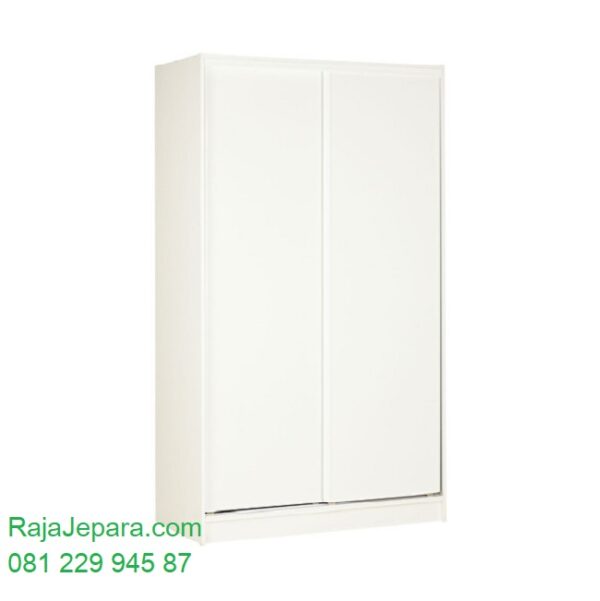 Lemari pakaian minimalis 2 pintu sliding door geser model almari baju dua pintu kaca dari kayu warna putih cat duco modern dan klasik harga murah