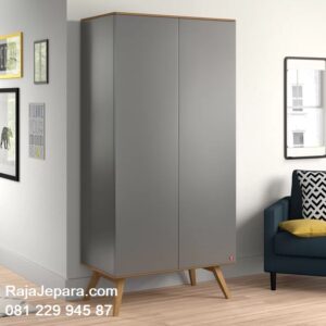 Lemari pakaian modern klasik minimalis ukuran 2 pintu terbaru model desain almari baju warna grey hitam cat duco dari kayu harga murah