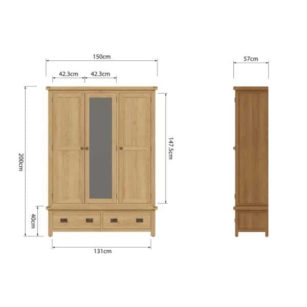 Model lemari pakaian kayu jati 3 pintu Jepara desain almari baju tiga pintu kaca cermin 2 laci minimalis modern dan klasik ukuran terbaru harga murah