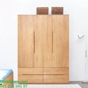 Model lemari pakaian kayu jati terbaru Jepara desain almari baju 3 pintu 4 laci minimalis mewah modern dan klasik ukuran terbaru harga murah