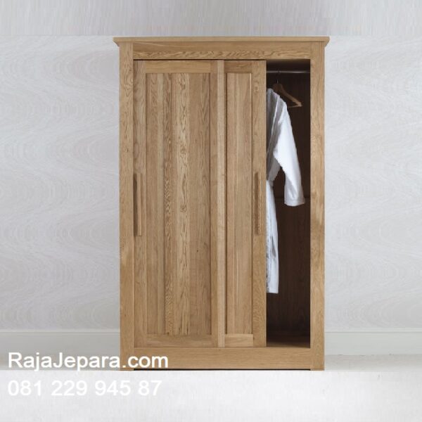 Harga lemari pakaian sliding 2 pintu kayu jati Jepara model desain almari baju pintu geser door minimalis klasik mewah ukuran anak terbaru murah