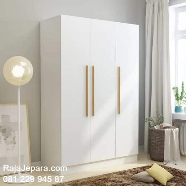 Lemari pakaian modern 3 pintu terbaru model desain almari baju warna putih cat duco dari kayu mewah minimalis dan klasik ukuran anak harga murah