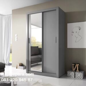 Lemari pakaian sliding 2 pintu kaca cermin model desain almari baju geser door minimalis mewah modern klasik ukuran terbaru dari kayu harga murah