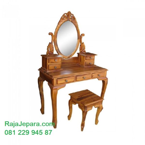 Harga meja rias jati Jepara model desain set kursi minimalis dengan kaca cermin Kartini mewah modern kuno klasik ukuran terbaru harga murah