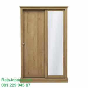 Lemari pakaian sliding door 2 pintu kayu jati Jepara model desain almari baju dua pintu kaca cermin geser minimalis modern dan klasik harga murah