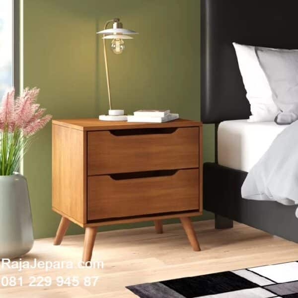 Harga meja nakas minimalis jati Jepara model desain meja 2 laci samping tempat tidur dari kayu mewah modern dan klasik ukuran terbaru murah