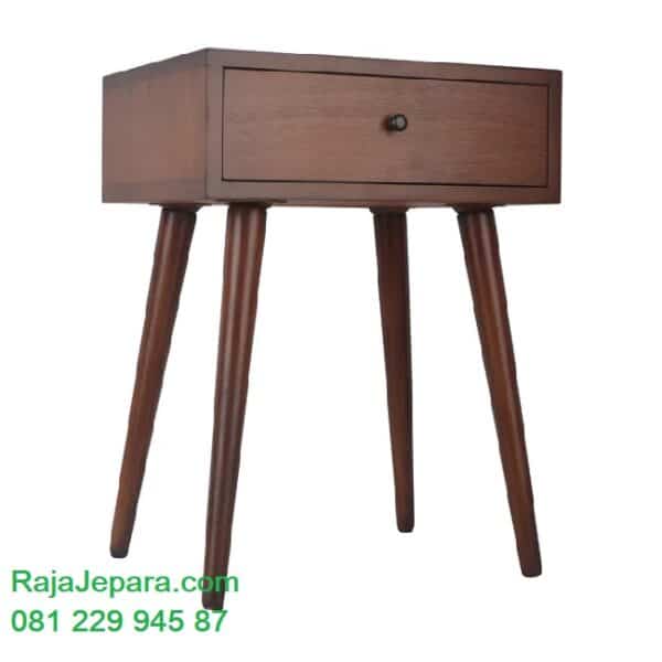 Harga nakas tempat tidur model desain meja hias kayu jati Jepara 1 laci ukuran tinggi terbaru minimalis modern klasik retro scandinavian murah