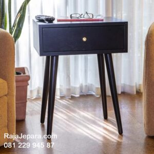 Harga nakas tempat tidur model desain meja hias kayu jati Jepara 1 laci ukuran tinggi terbaru minimalis modern klasik retro scandinavian murah