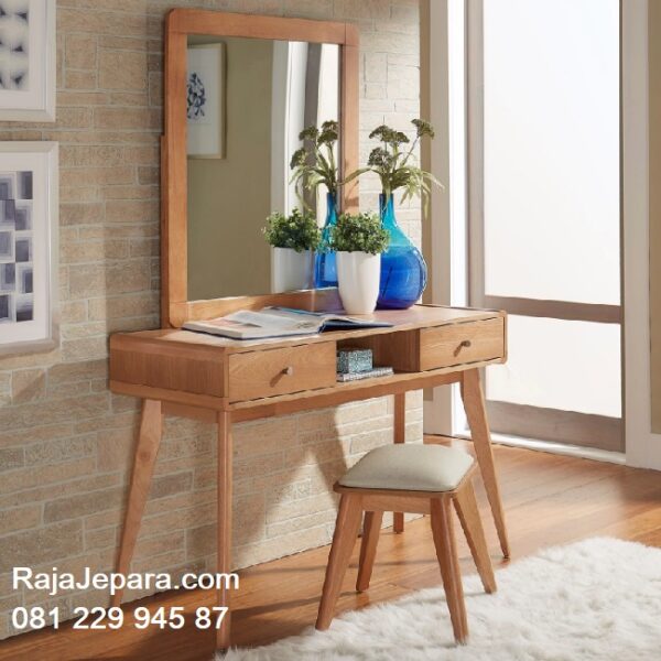 Meja rias jati minimalis terbaru model desain set kursi stool jok kayu Jepara klasik kuno mewah modern retro vintage kaca cermin harga murah