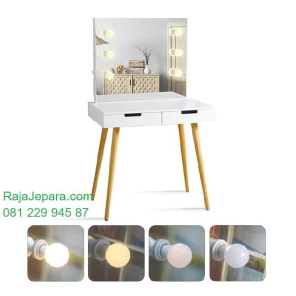 Meja rias kaca lampu LED model desain set kursi kayu warna putih minimalis mewah modern dan unik ukuran anak perempuan terbaru harga murah