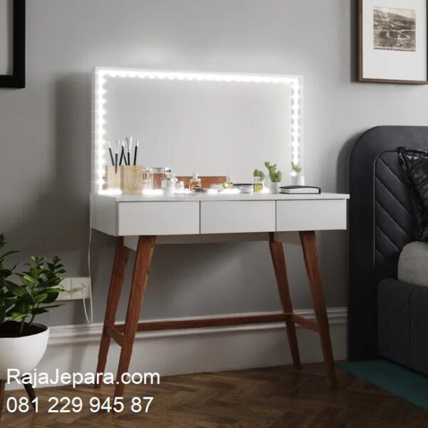 Meja rias lampu LED minimalis mewah modern klasik unik retro ukuran terbaru model desain set kursi kayu jati putih anak perempuan harga murah