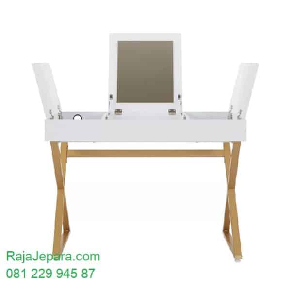 Meja rias unik dari kayu model desain set kursi warna putih minimalis modern klasik ukuran anak perempuan terbaru kaki besi holo harga murah
