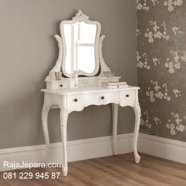 Meja rias warna putih modern minimalis mewah dan klasik ukiran dari kayu model desain set kursi kaca cermin cat duco anak perempuan harga murah