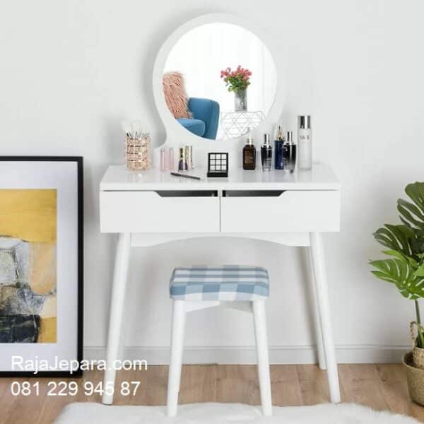 Model meja rias simple elegan desain set kursi dari kayu warna putih plus kaca cermin minimalis mewah modern dan klasik kecil harga murah