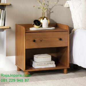 Nakas tempat tidur minimalis mewah modern dan klasik ukuran 1 laci terbaru model desain meja hias kayu jati Jepara vintage retro harga murah