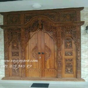 Gebyok ukir 3 meter kayu jati ukiran furniture Jepara untuk kusen ukuran 2 pintu utama rumah motif klasik dan antik harga murah