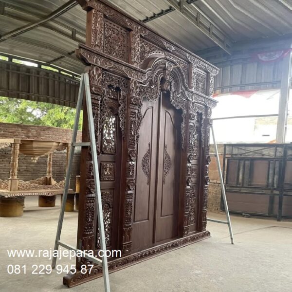 Gebyok Ukiran Jepara 3 meter model pintu utama rumah mewah kuno klasik antik ukuran 2 pintu kayu jati harga murah