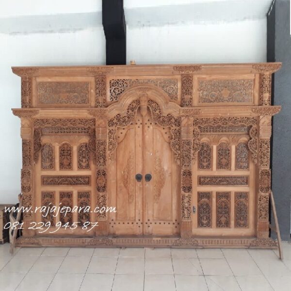 Pintu gebyok Jepara 4 meter model kusen utama rumah ukir kayu jati ukuran 2 pintu klasik antik mewah harga murah